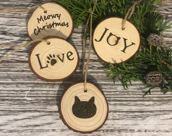 Handmade Cute Cat Wooden Ornament Set