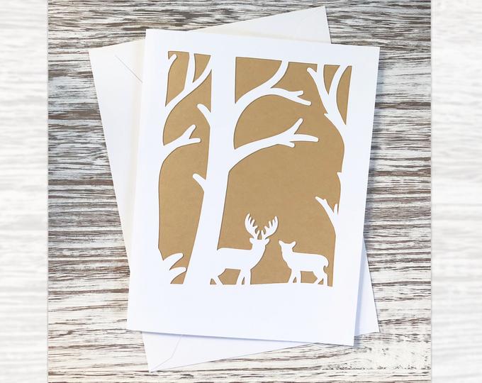 Handmade Deer In forest Christmas Card