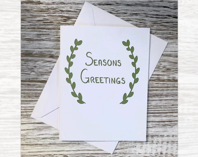 Handmade Seasons Greetings Christmas wreath Card